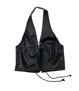 She's Bad- Faux Leather Lace Up Halter Top