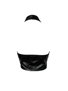 She's Bad- Faux Leather Lace Up Halter Top