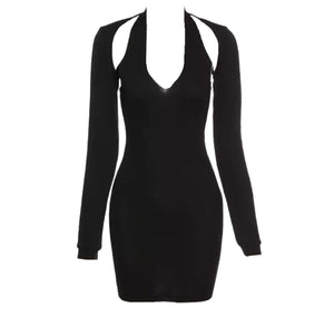 Ribbed Cut-Out Halter Dress Set