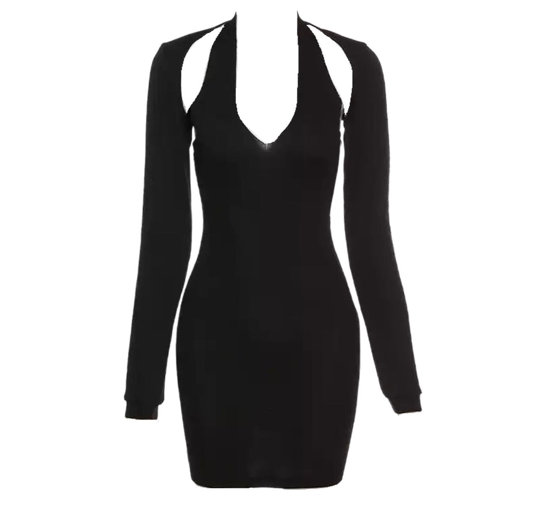 Ribbed Cut-Out Halter Dress Set