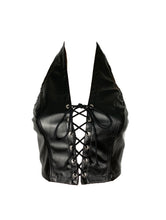 Load image into Gallery viewer, She&#39;s Bad- Faux Leather Lace Up Halter Top
