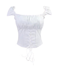 Load image into Gallery viewer, Off the Shoulder Stretch Lace Up Blouse
